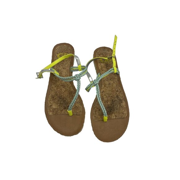 Gianni Bini Womens Sandals Size 7.5 Flat Thong Strappy Cork Footbed Summer - Picture 1 of 7